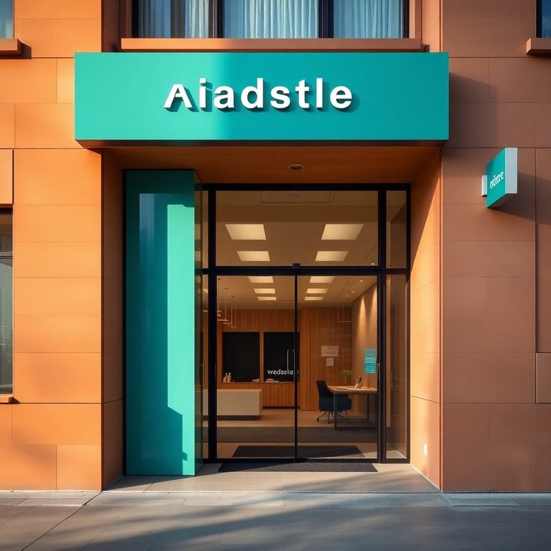Modern office entrance on Strada Academiei, București, with teal-accented signage